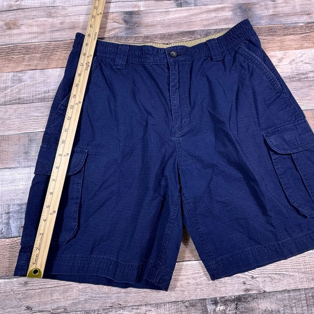 Outdoor Life Mens Cargo Shorts Navy Blue Size Large Ripstop Cotton Elastic Waist